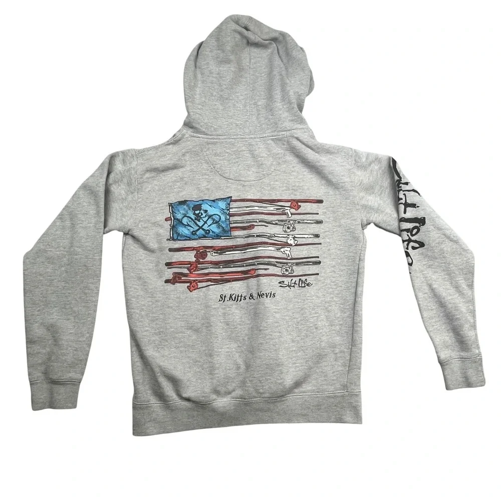 Salt‎ Life Mens Small Gray Hoodie St Kitts Nevis Fishing Flag Graphic Pullover